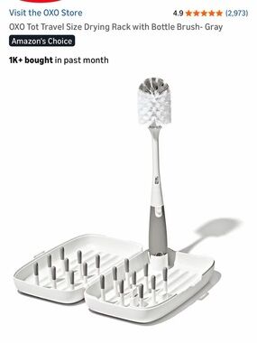 OXO Tot Travel Bottle Drying Rack with Brush - White & Gray